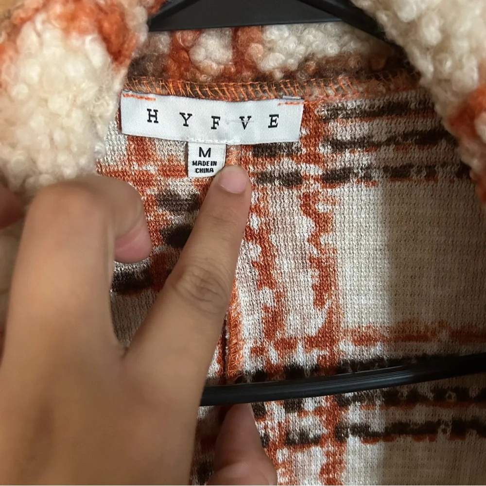 HYFVE Plaid Teddy Jacket - Cream, Orange, Brown - Picture 4 of 7